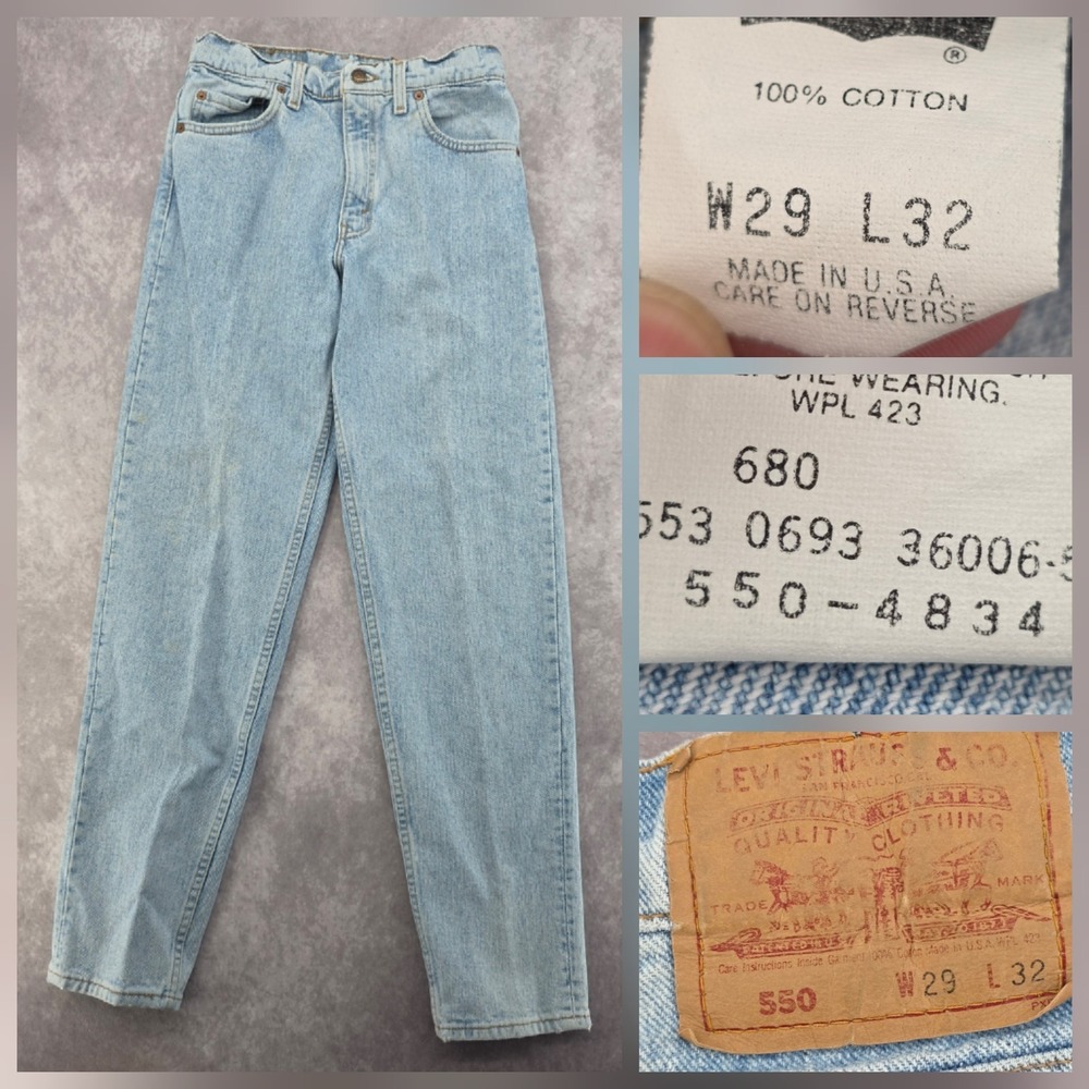 Vintage 90s Levis 550 Relaxed Fit Tapered Leg Jeans Light Wash 29x32 Made in USA